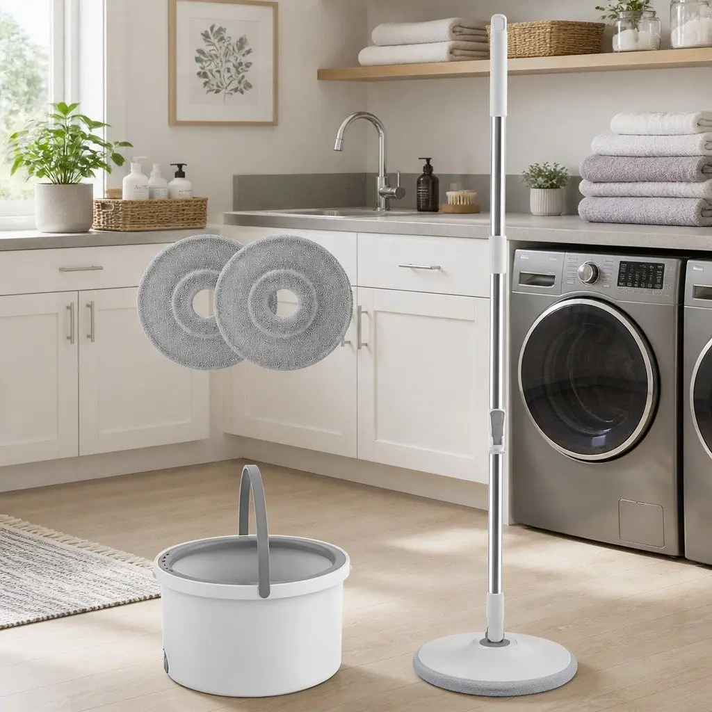Flat Mop Manual Cleaning Equipment for Home Use 102x18x23cm Grey White