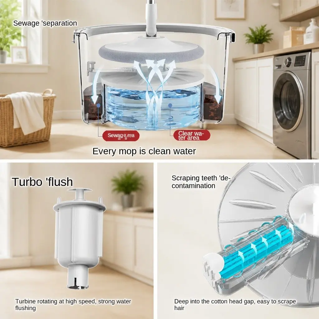 Flat Mop Manual Cleaning Equipment for Home Use 102x18x23cm Grey White