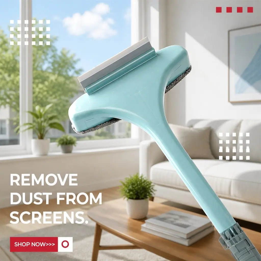 Double Sided Window Cleaner Brush for Home Use Pink
