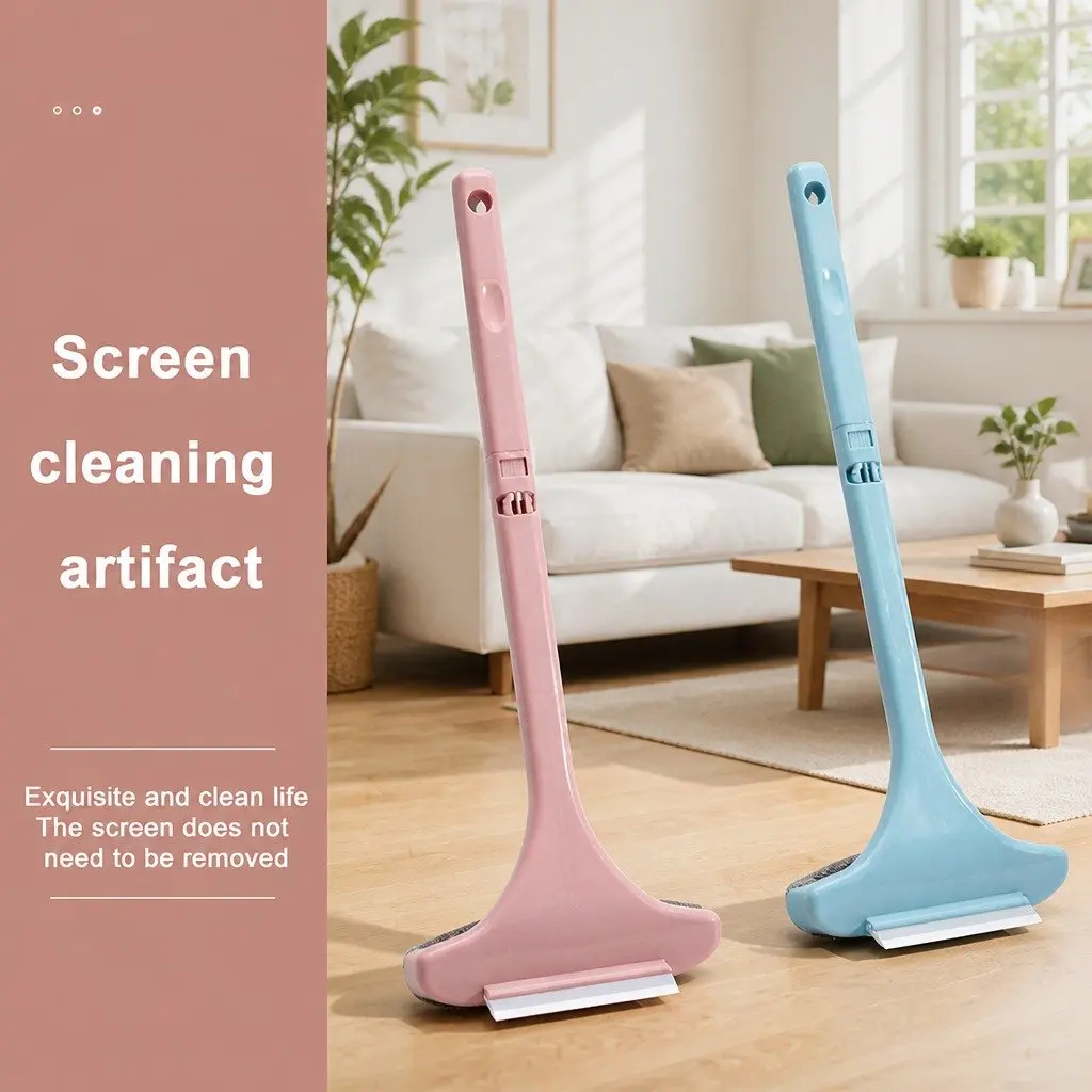 Double Sided Window Cleaner Brush for Home Use Pink