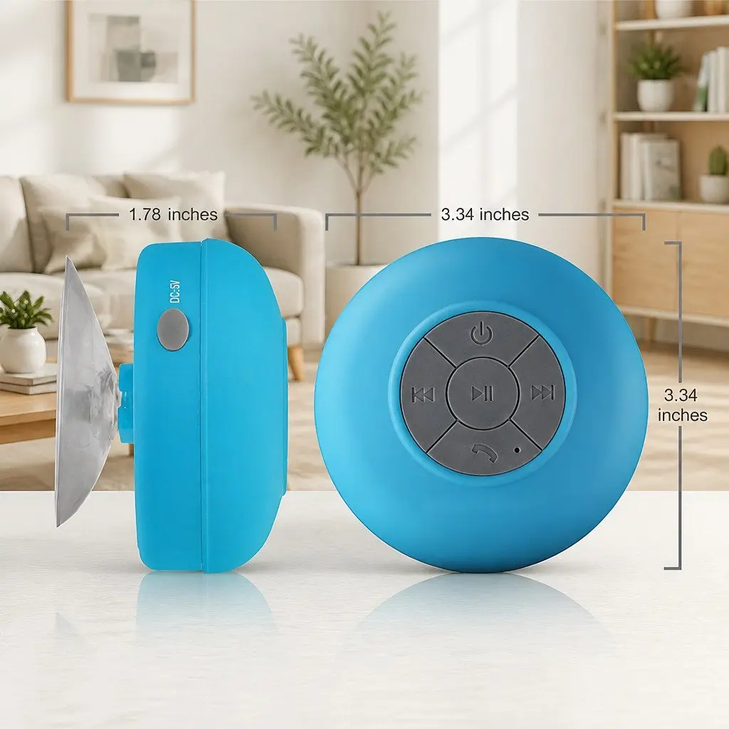 Portable Bluetooth Speaker with Suction Cup Stereo Music Outdoor Blue