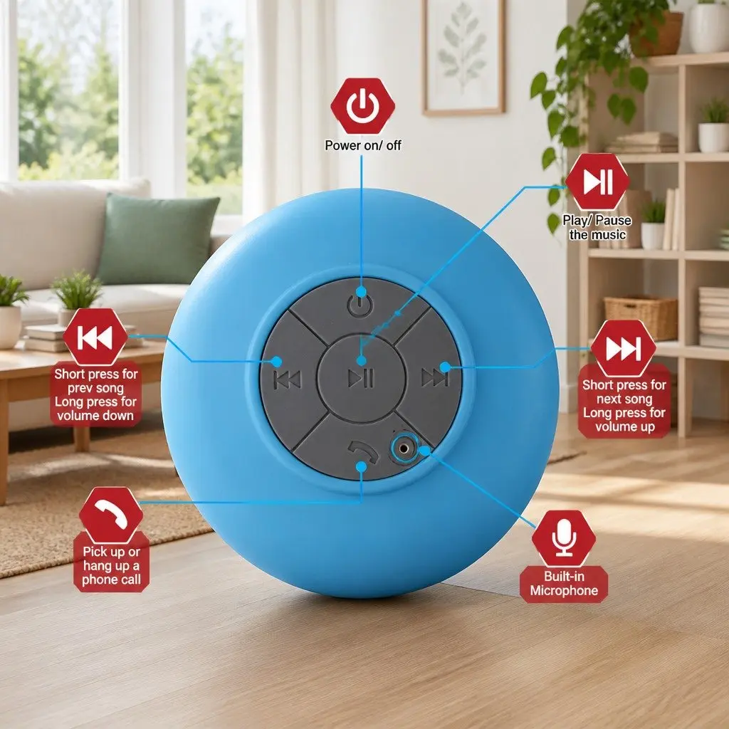 Portable Bluetooth Speaker for Outdoor Use with Suction Cup White