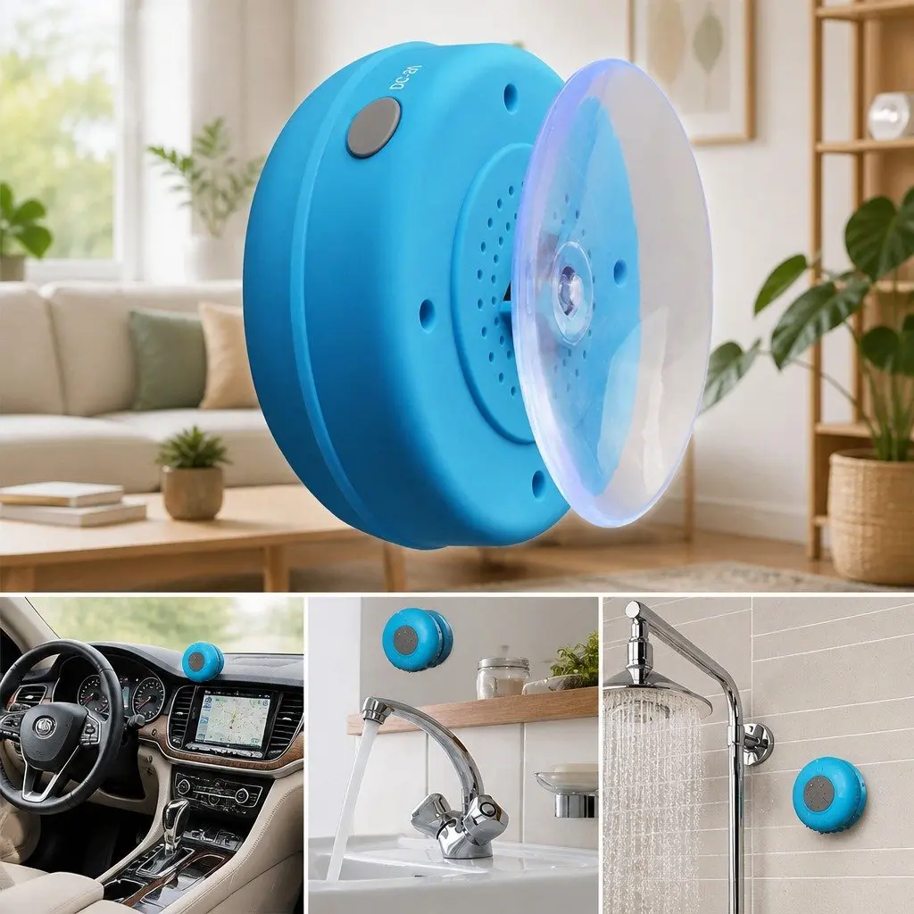 Portable Bluetooth Speaker for Outdoor Use with Suction Cup White