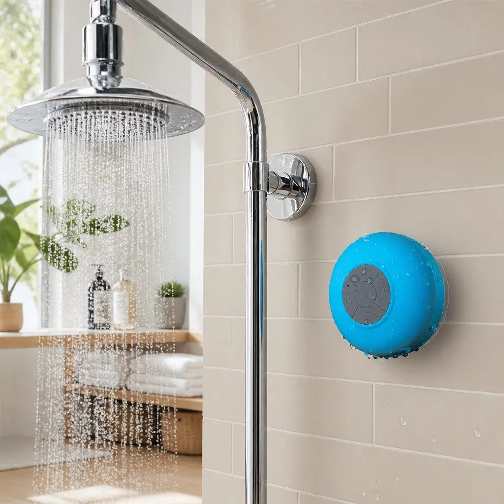 Portable Bluetooth Speaker for Outdoor Use with Suction Cup White