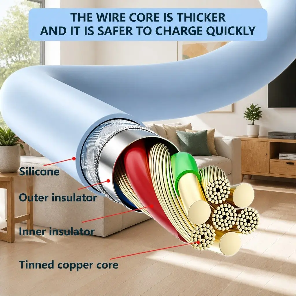 Three-in-One Fast Charging Data Cable Elbow Liquid Silicone Blue