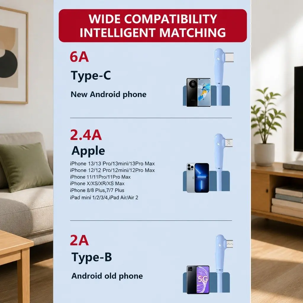 Three-in-One Fast Charging Data Cable Elbow Liquid Silicone Blue