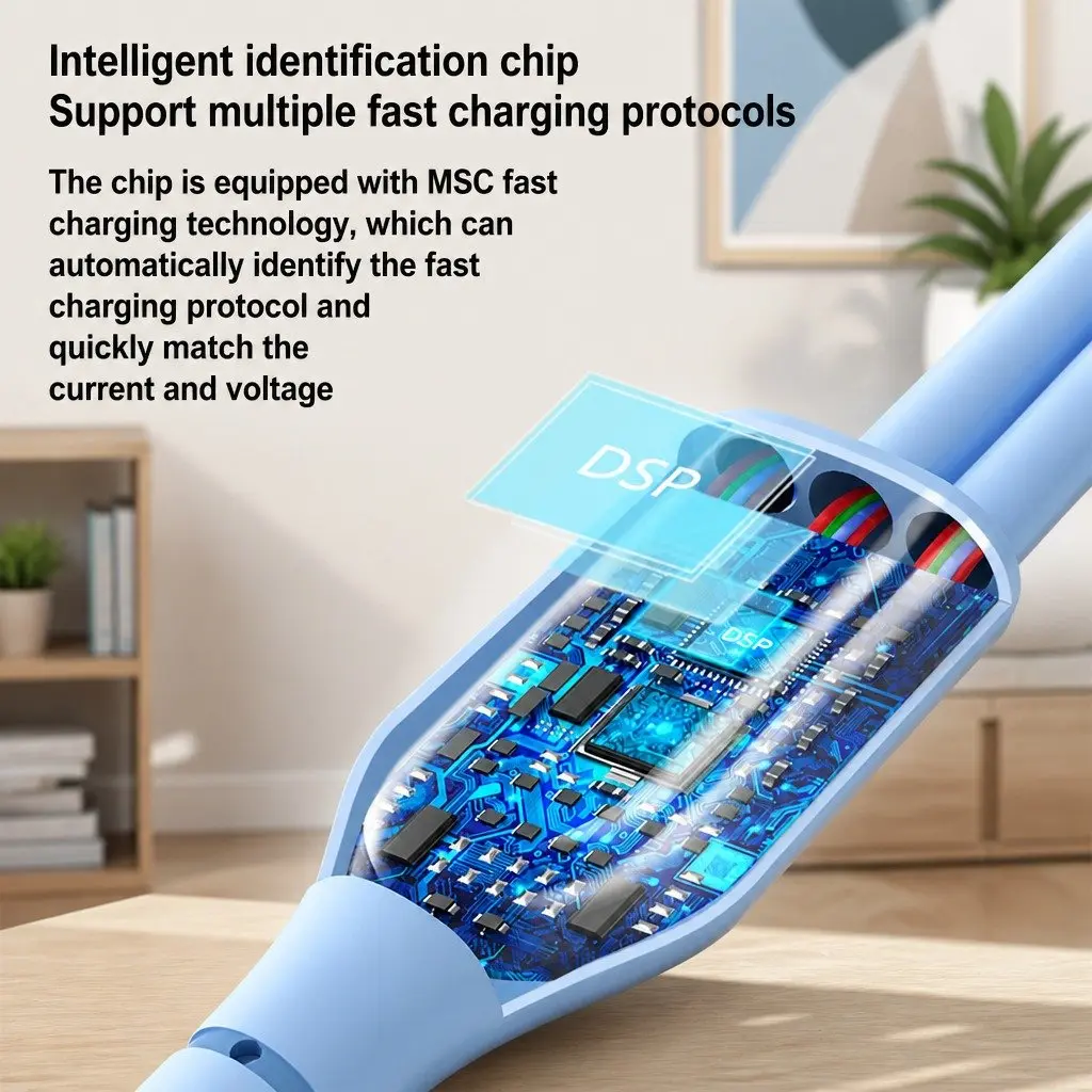 66W Fast Charging Three-in-One Data Cable Elbow Liquid Silicone Blue