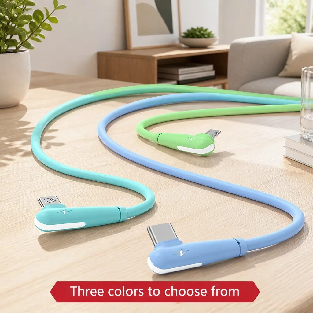 66W Fast Charging Three-in-One Data Cable Elbow Liquid Silicone Blue