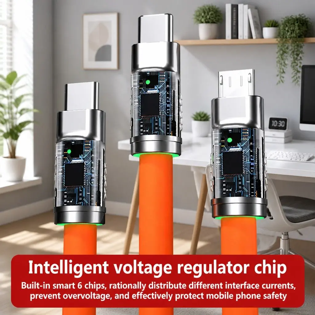 120W Fast Charging Cable Three-In-One Data Line Yellow