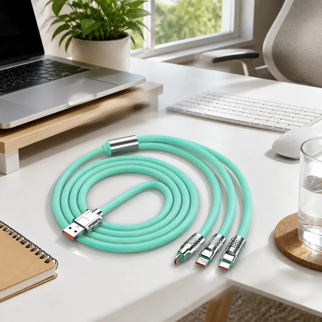 120W Fast Charging Cable Three-in-One Universal Data Line Green