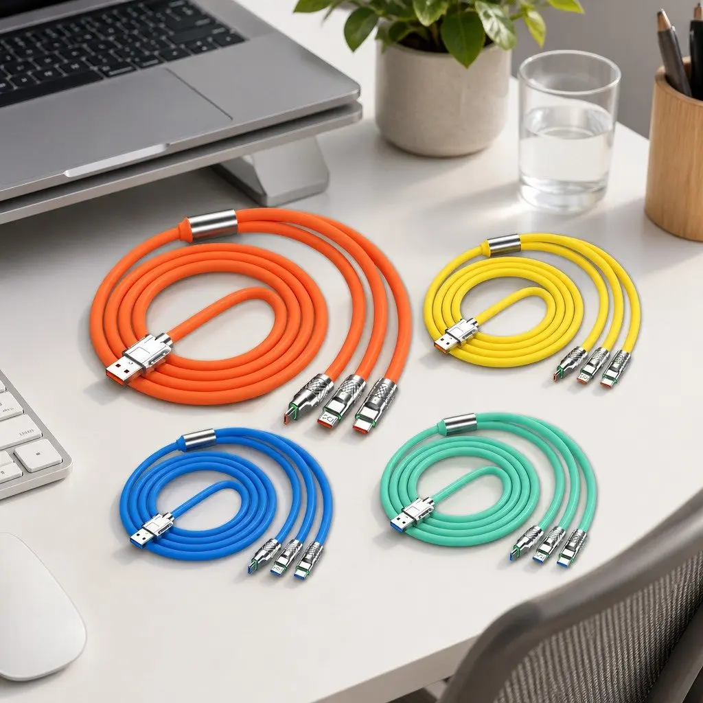 3-in-1 USB Charging Cable for Mobile Devices 1.2 Meter Green