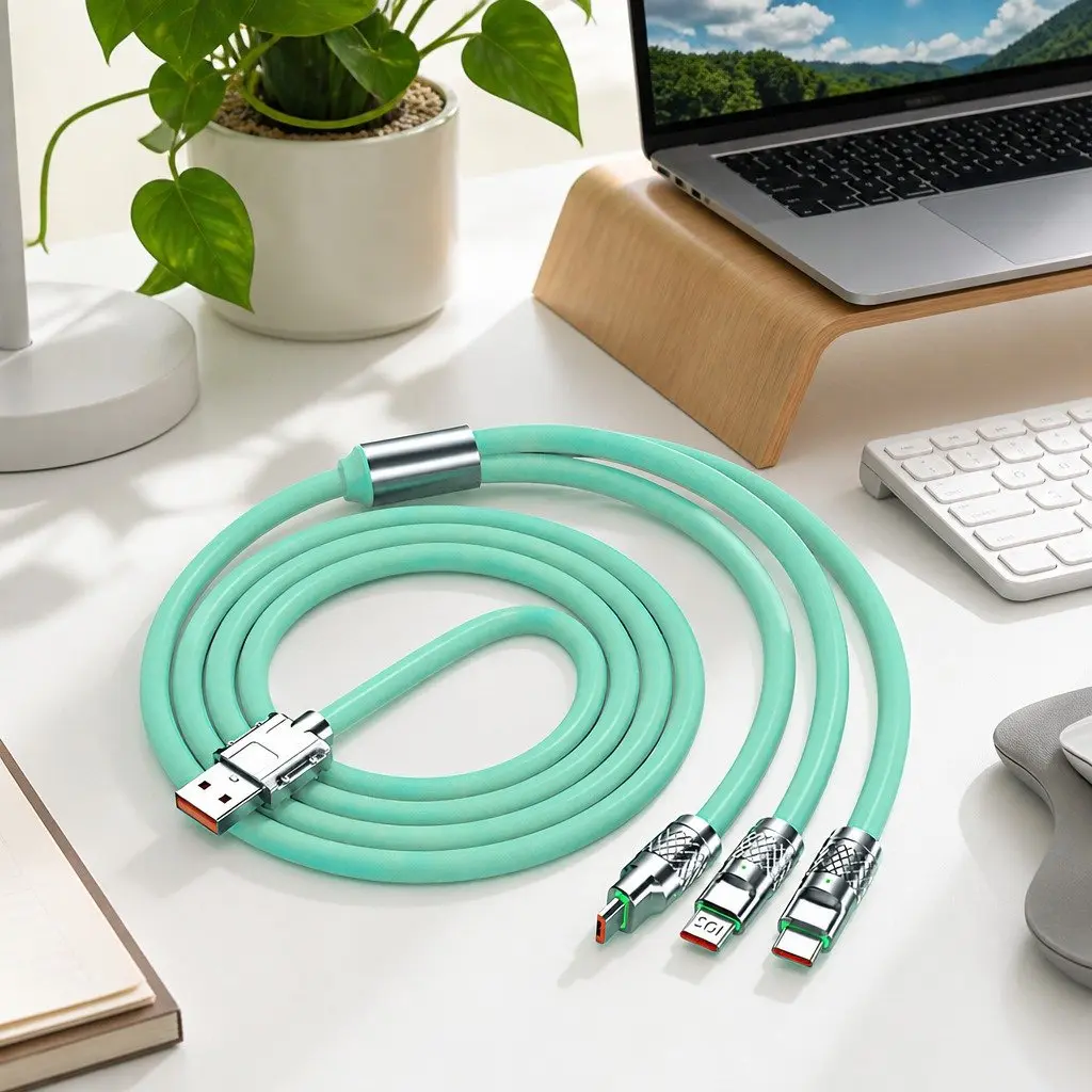 3-in-1 USB Charging Cable for Mobile Devices 1.2 Meter Green