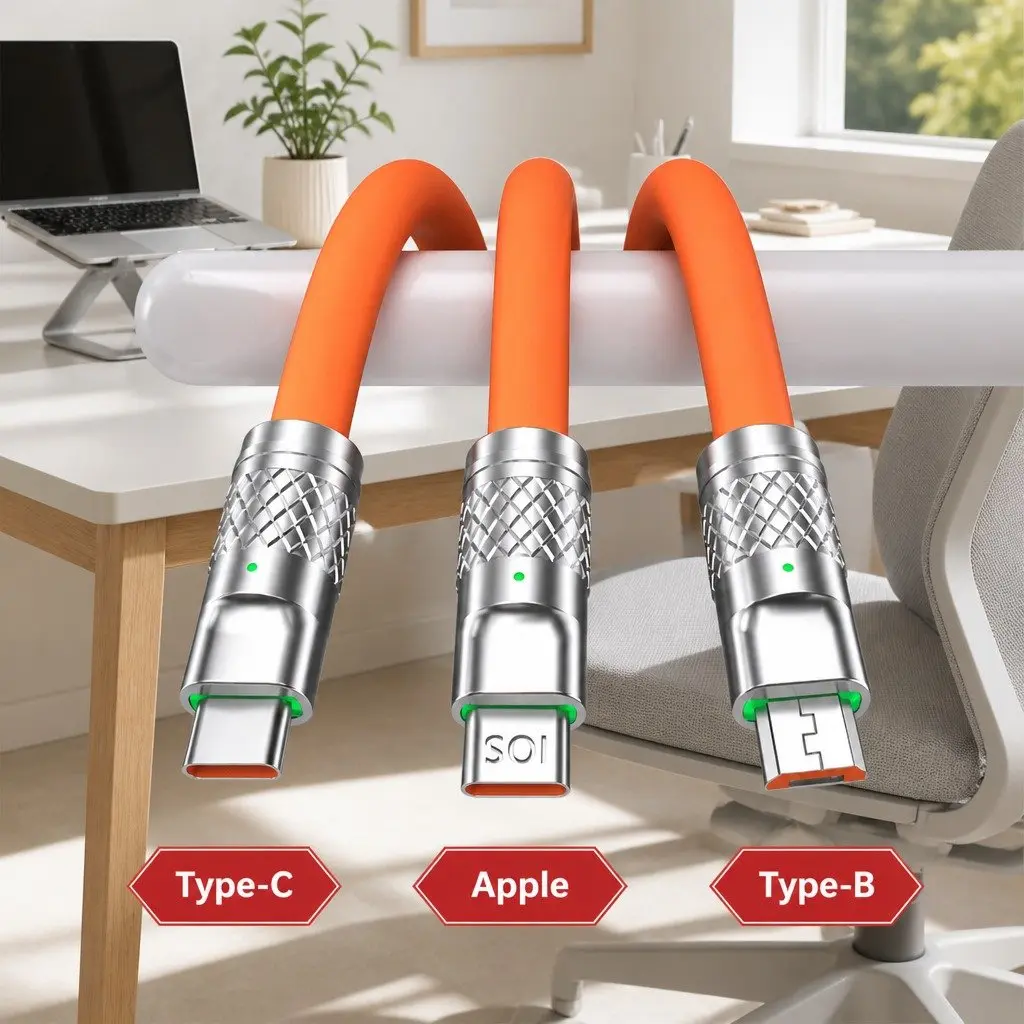 3-in-1 USB Charging Cable for Mobile Devices 1.2 Meter Green