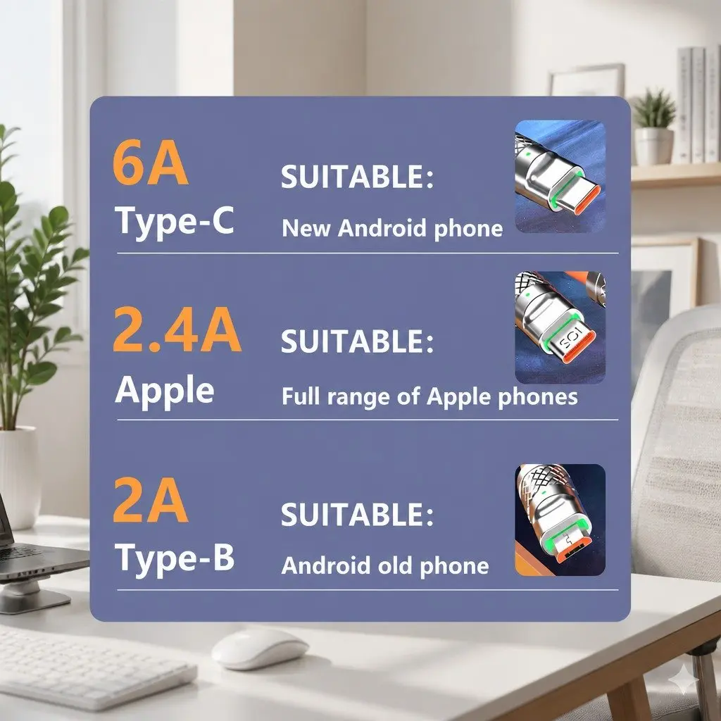 3-in-1 USB Charging Cable for Mobile Devices 1.2 Meter Green