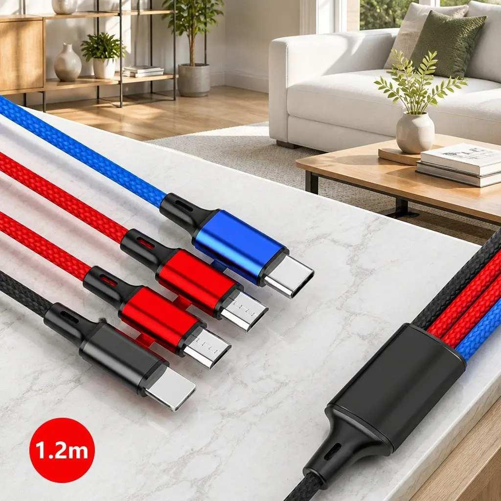 4-in-1 USB Cable with Aluminum and Nylon Construction