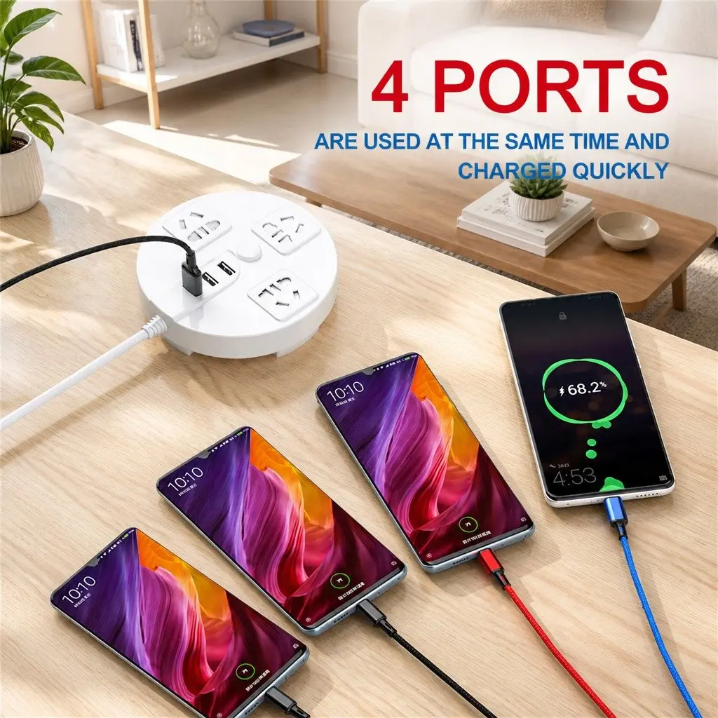 4-in-1 USB Charging Cable for Mobile Devices Nylon Woven Fast Charge 3.3mm