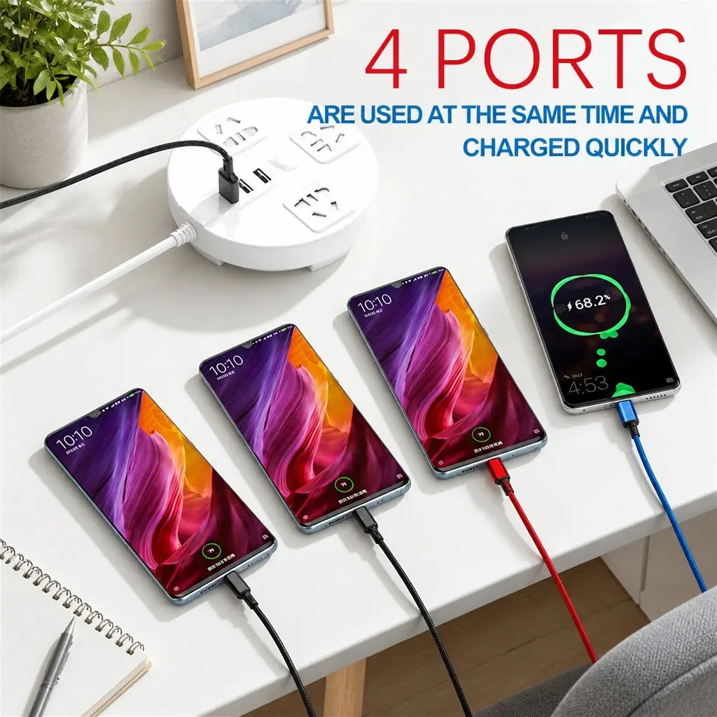 4-in-1 USB Charging Cable Nylon Woven Super Fast Charge Multi Device Connector