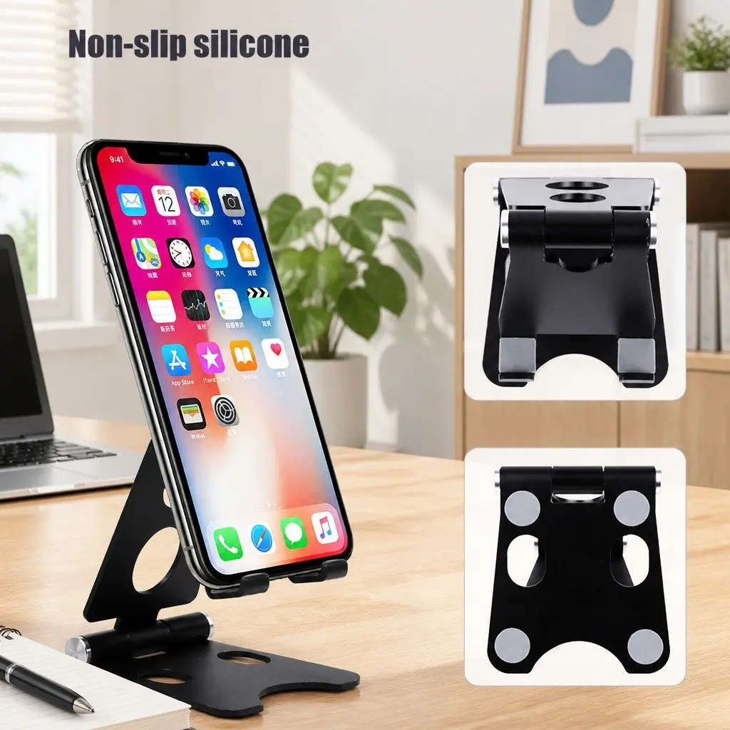 Mobile Phone Holder Desk Portable Adjustable Metal Folding Stand 10X8X6cm