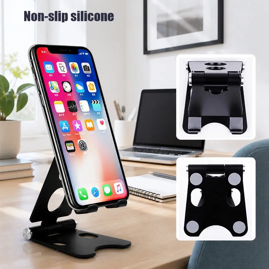 Mobile Phone Holder Desk Portable Adjustable Metal Folding Stand 10X8X6cm