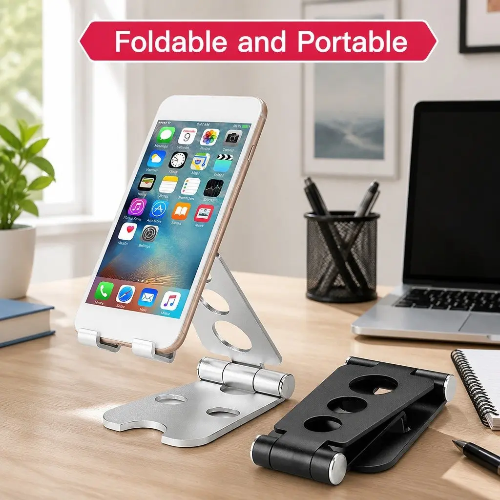 Mobile Phone Holder Desk Portable Adjustable Metal Folding Stand 10X8X6cm