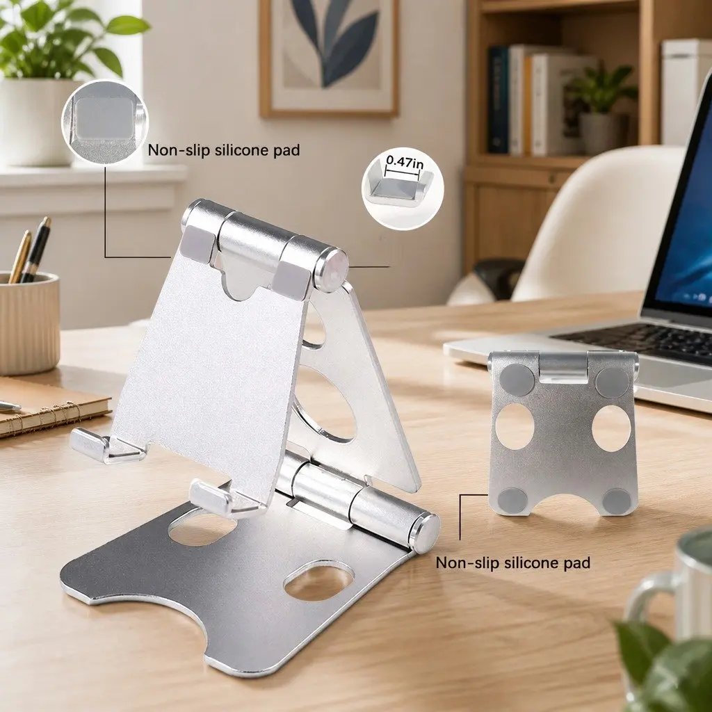 Mobile Phone Holder Desk Portable Adjustable Metal Folding Stand 10X8X6cm