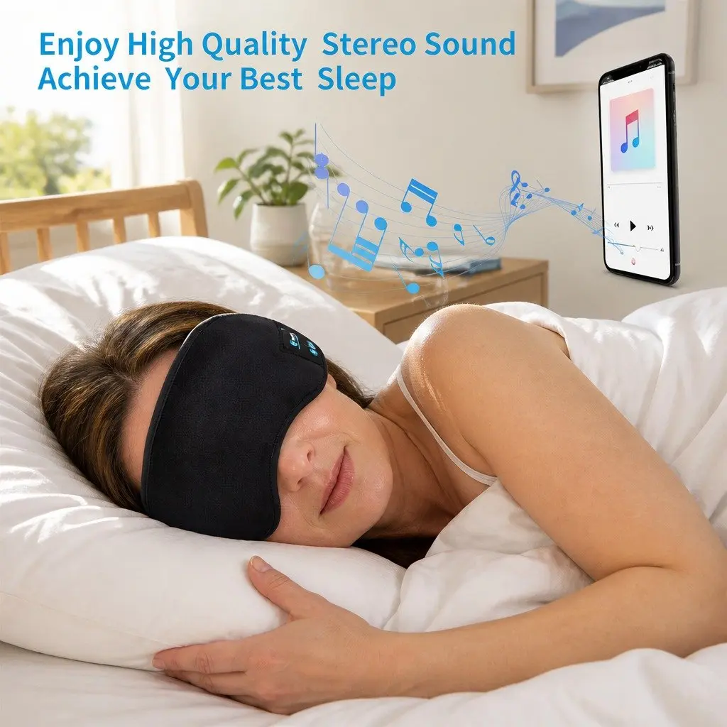 Bluetooth 5.0 Wireless Stereo Eye Mask Headphones Sleep Music Relaxation