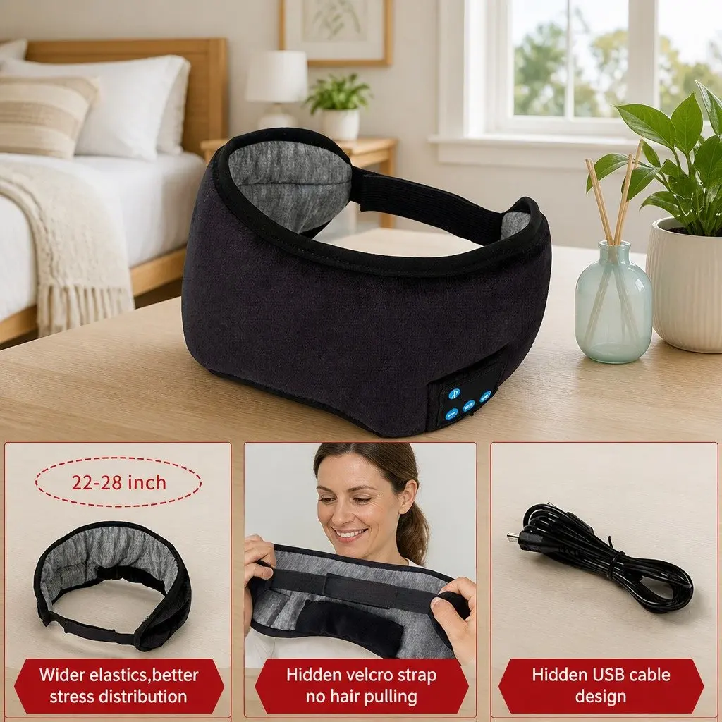 Bluetooth 5.0 Wireless Stereo Eye Mask Headphones Sleep Music Relaxation