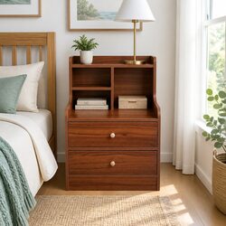 Reddish-Brown Bedside Table Dimensions and Features