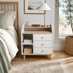 Bedside Table Specifications: 3-Tier White Wood Storage Unit