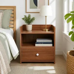 Bedside Table Dimensions: 47x39x48 cm, Walnut Finish