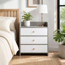3 Drawer Bedside Table: Light Gray Wood Grain Finish