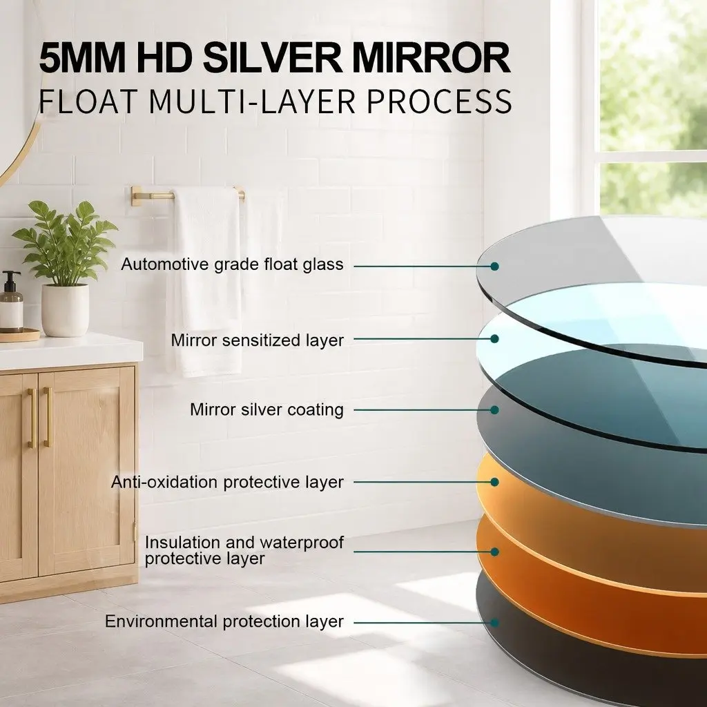 Round Wall Mirror for Bathroom 80cm Gold Metal Frame Decorative