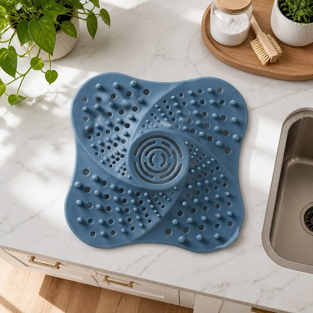 Silicone Drain Cover Kitchen Sink 13cm X 13cm Blue