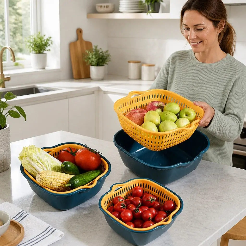 Six-Piece Drain Basket Set for Fruits and Vegetables