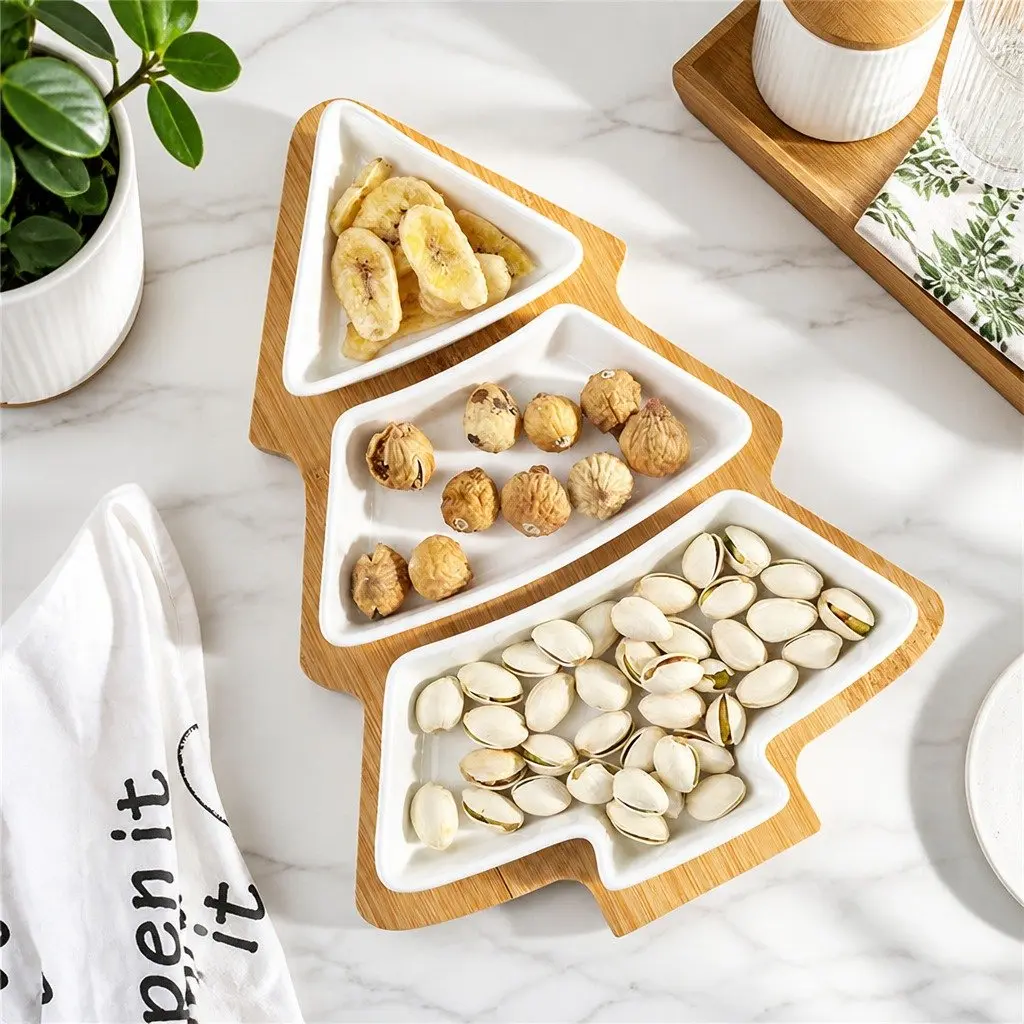 Dried Fruit Tray for Kitchen or Dining Space 25.5 X 18.5cm Tree Shaped Serving Plate Blue