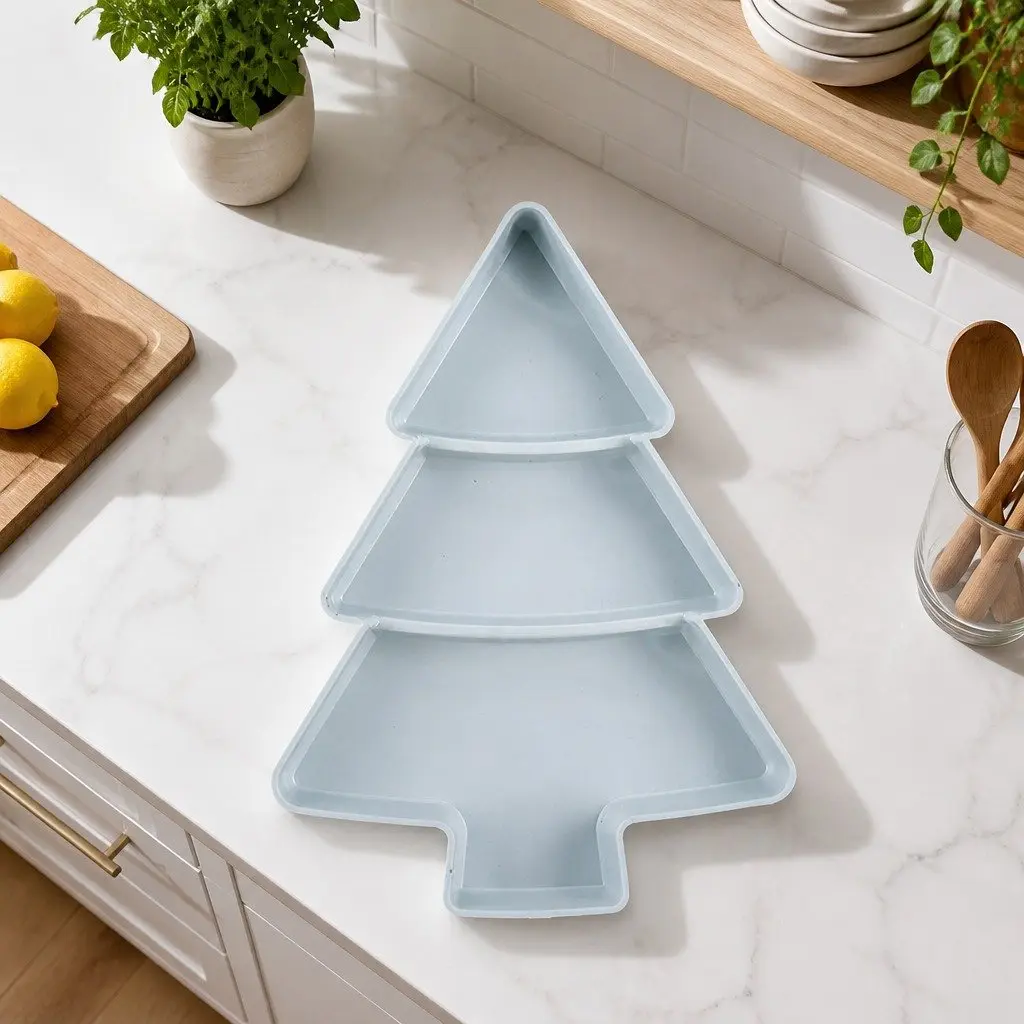 Dried Fruit Tray for Kitchen or Dining Space 25.5 X 18.5cm Tree Shaped Serving Plate Blue
