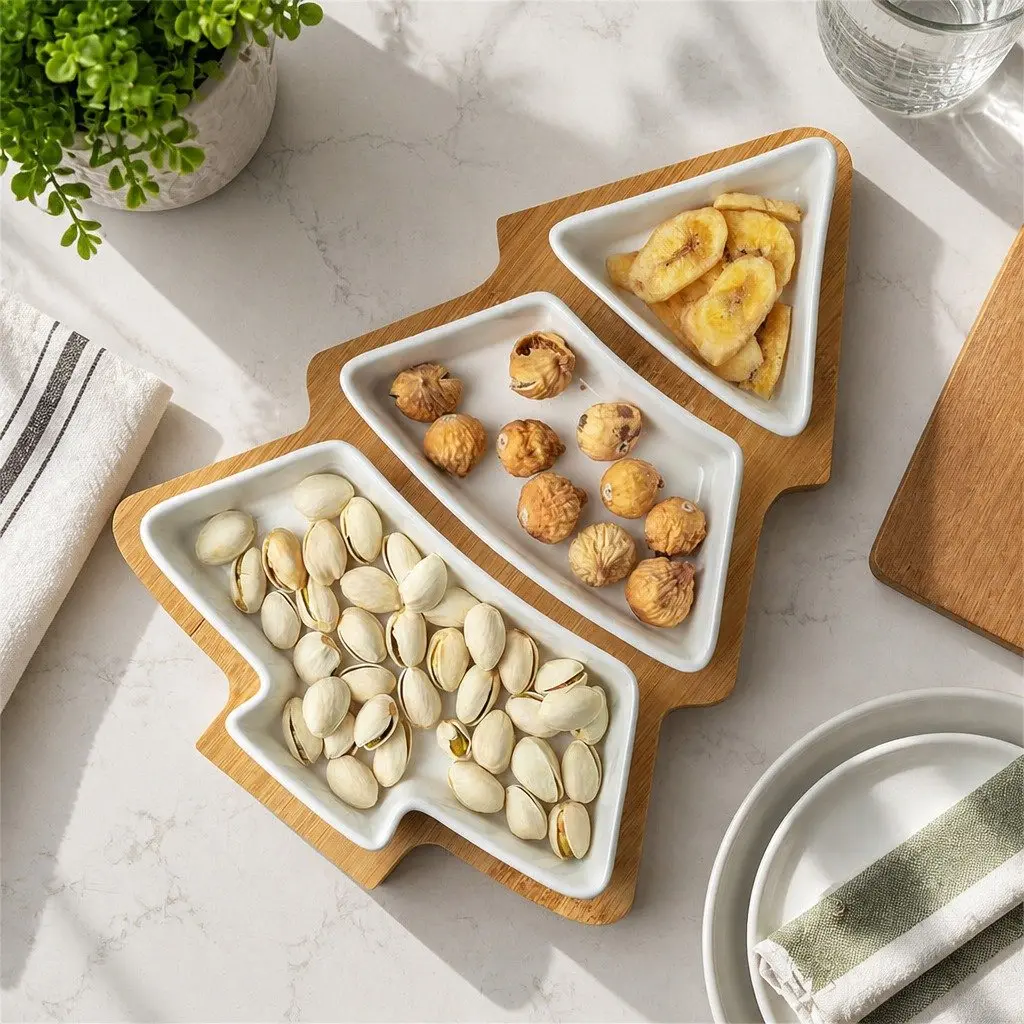 Dried Fruit Tray for Kitchen or Dining Space 25.5 X 18.5cm Tree Shaped Serving Plate Blue