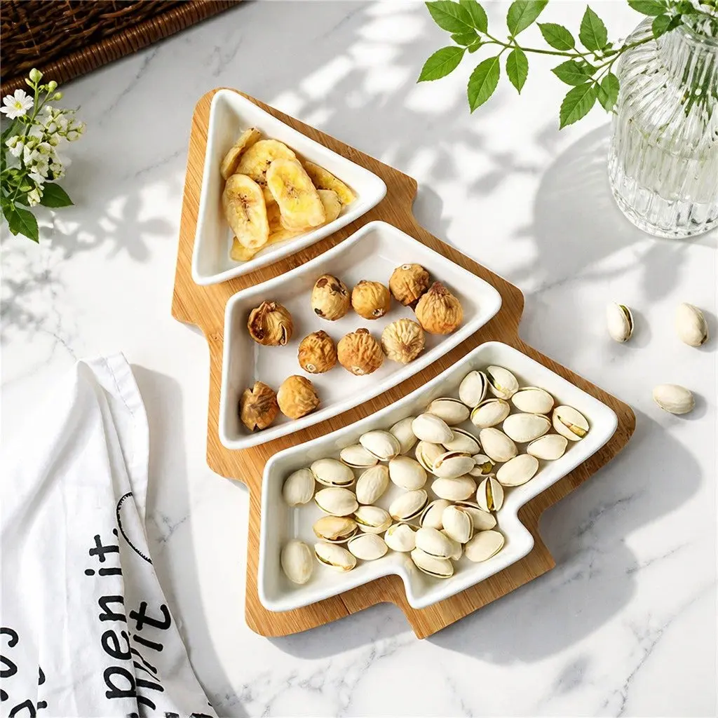 Small Tree Split Dry Fruit Plate Food Storage Household Snack Plate Plastic Pink