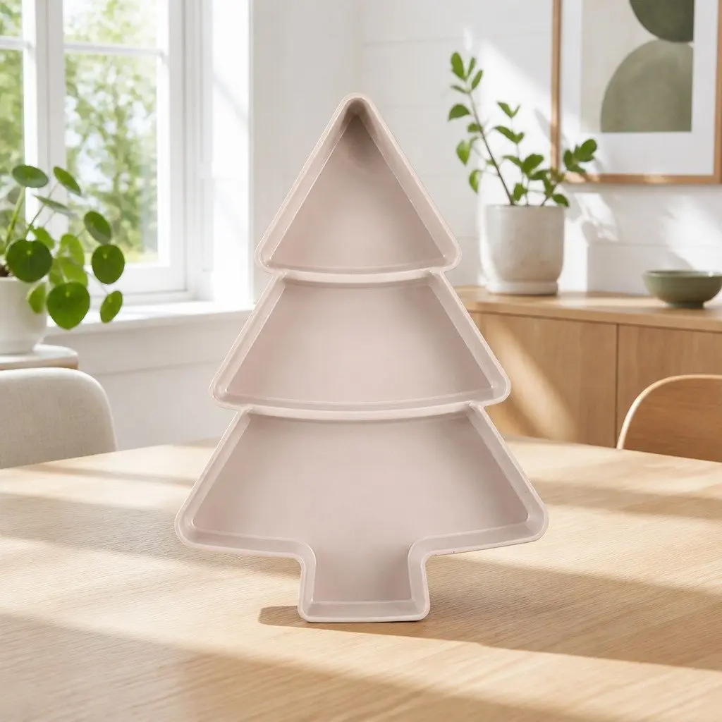 Small Tree Split Dry Fruit Plate Food Storage Household Snack Plate Plastic Pink