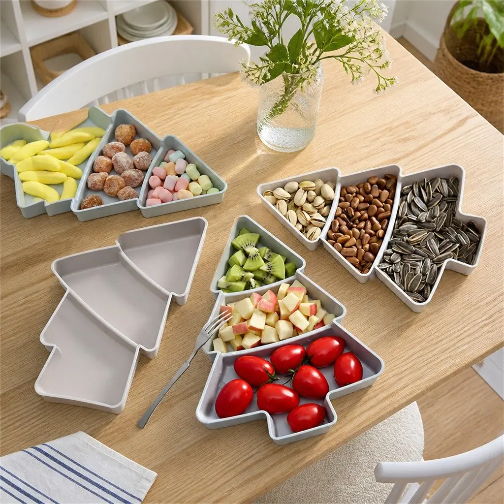Small Tree Split Dry Fruit Plate Food Storage Household Snack Plate Plastic Pink