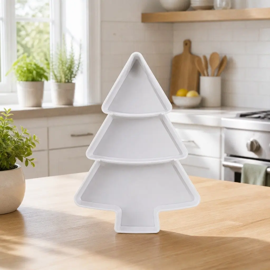 Small Tree Design Split Dry Fruit Plate Snack Food Storage Household White