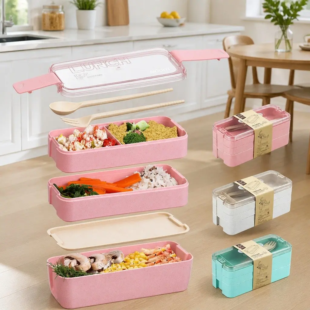Bento Lunch Box for Meal Prep 900ml Leakproof Container with Compartments