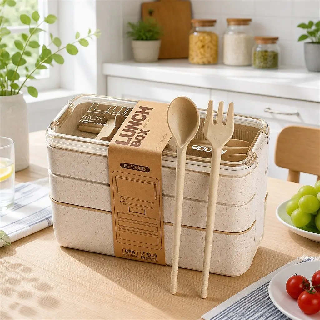 Bento Lunch Box for Meal Prep 900ml Leakproof Container with Compartments