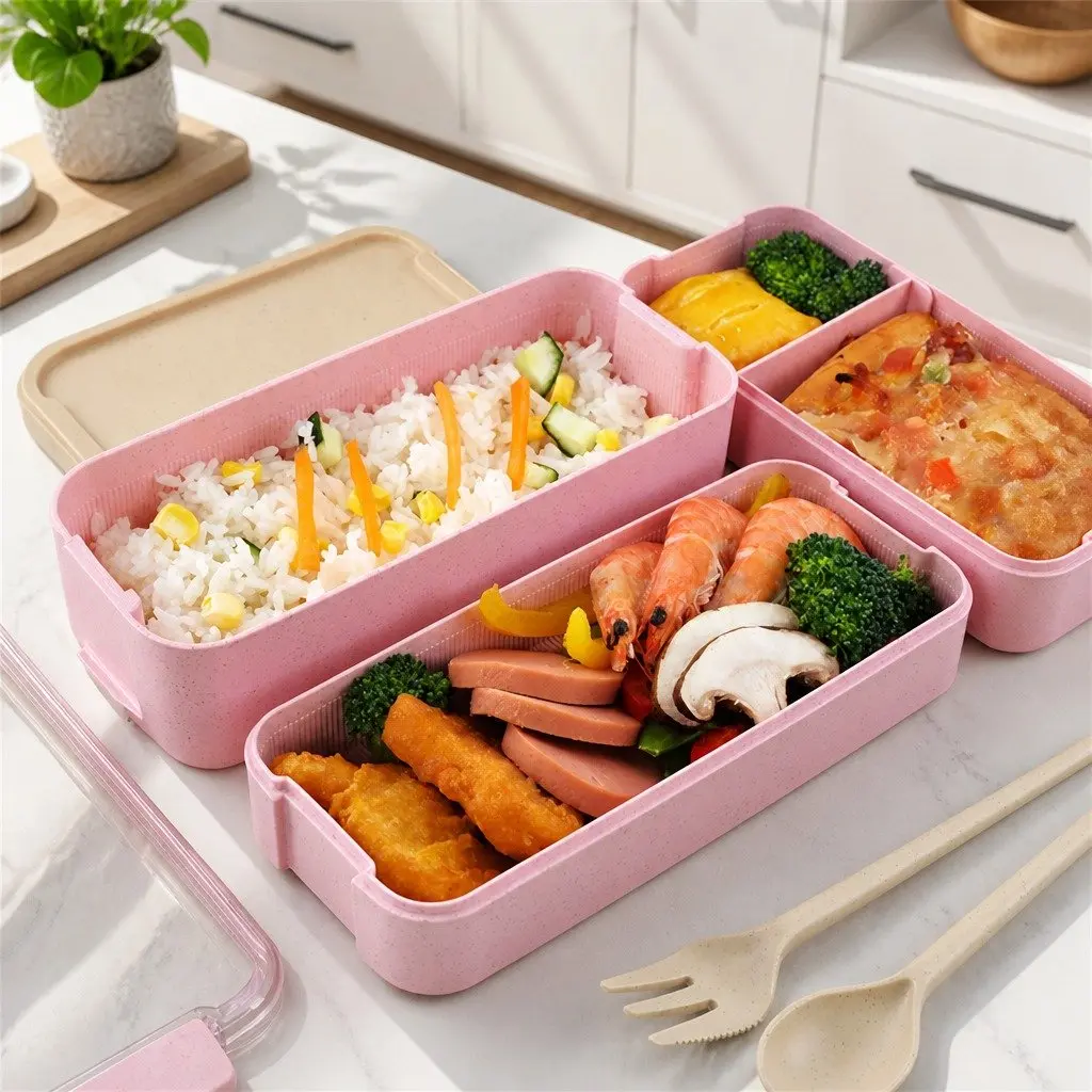 3-Layer Bento Box Lunch Container with Lid Leakproof Food Storage Compartment