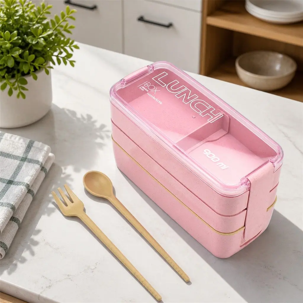 3-Layer Bento Box Lunch Container with Lid Leakproof Food Storage Compartment