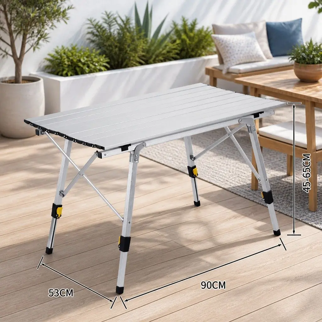 Folding Camping Table Outdoor Portable Adjustable Height 90x53x65cm