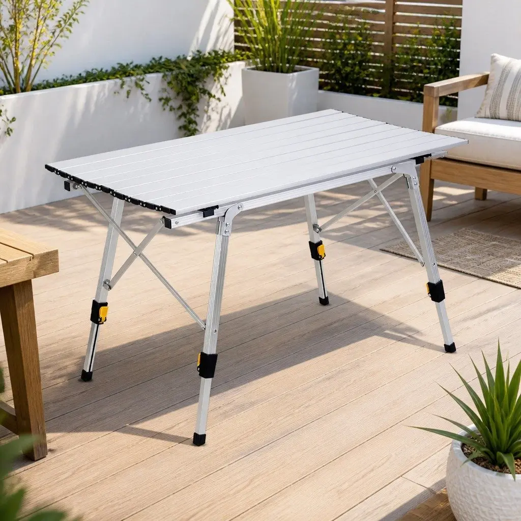 Folding Camping Table Outdoor Portable Adjustable Height 90x53x65cm
