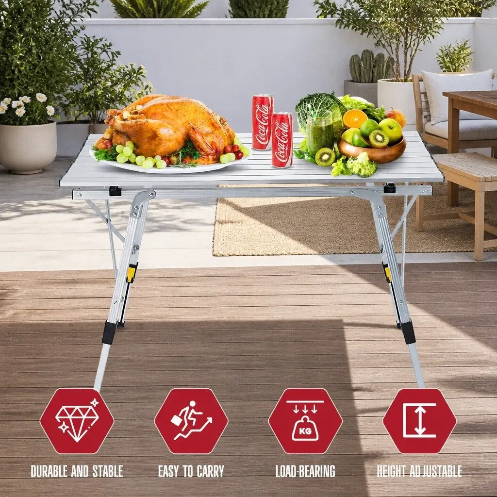 Folding Camping Table Outdoor Portable Adjustable Height 90x53x65cm