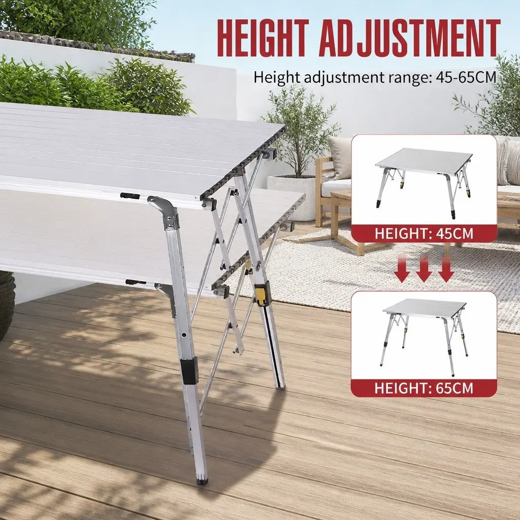 Folding Camping Table Outdoor Portable Adjustable Height 90x53x65cm