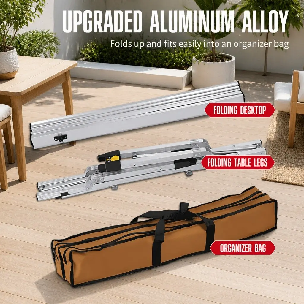 Folding Camping Table Outdoor Portable Adjustable Height 90x53x65cm